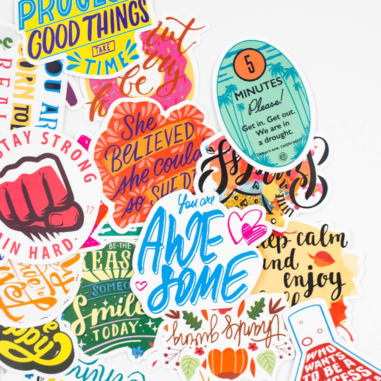 50 Pcs Cartoon Motivational Quote Stickers Cute Vinyl Encouragement Decals