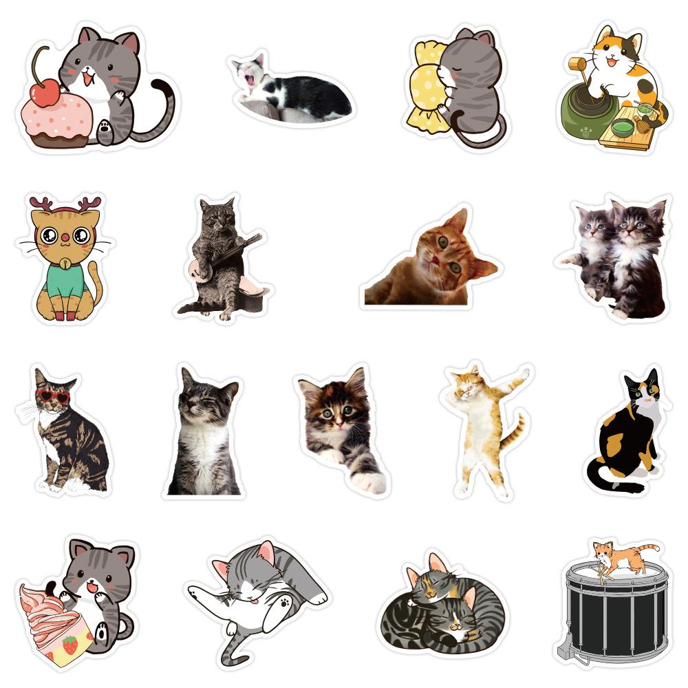 50 Pcs Cat Graffiti Stickers Waterproof Animal Decals for Guitar Car Skateboard