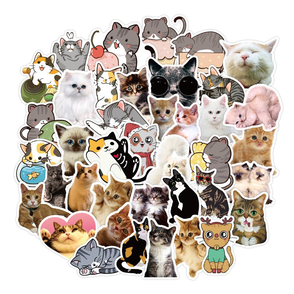 50 Pcs Cat Graffiti Stickers Waterproof Animal Decals for Guitar Car Skateboard
