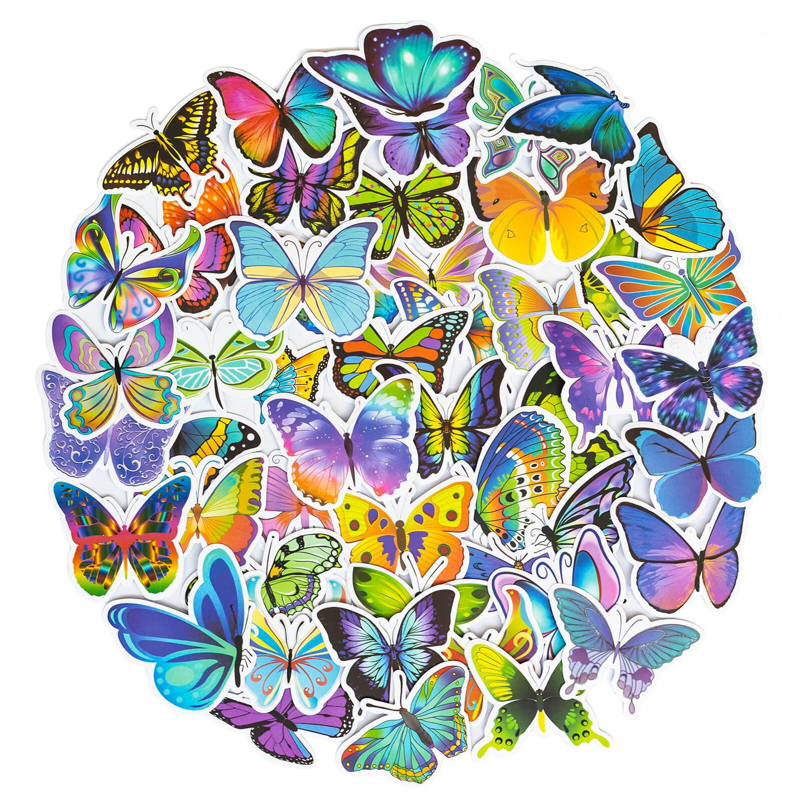 50 Pcs Colorful Butterfly Water Vinyl Stickers for Kids Teens Adults(Buy 1 get 1 Free)