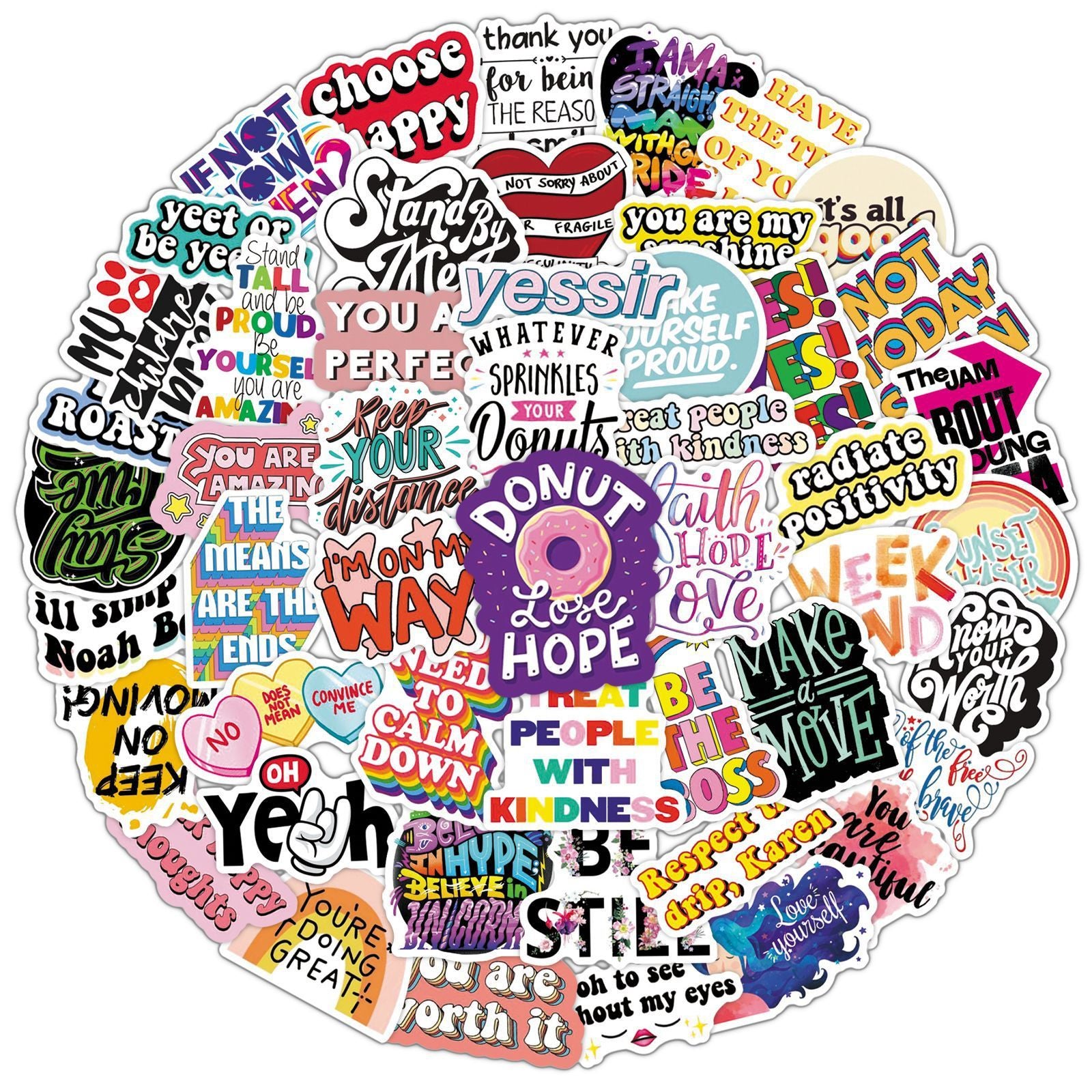 50 Pcs Colorful Motivational Graffiti Stickers Inspirational Laptop Luggage Helmet Decals