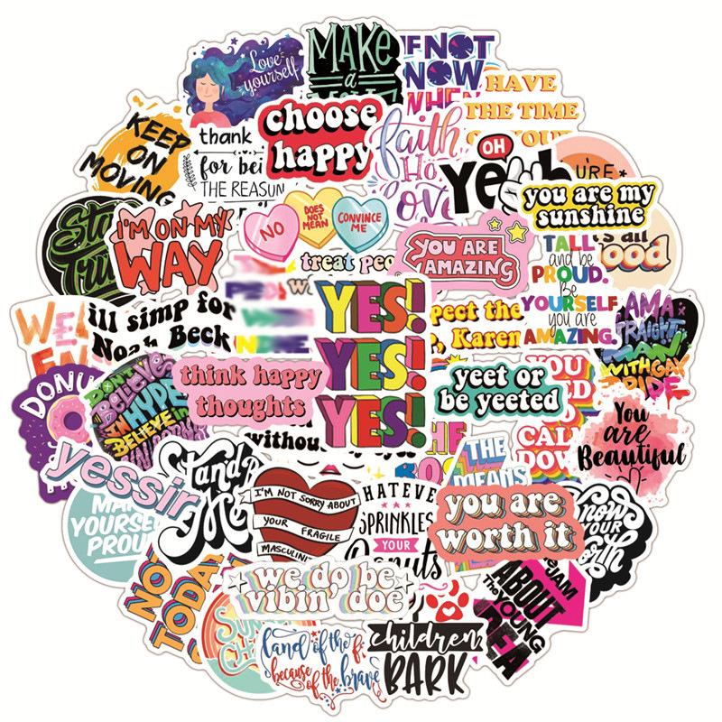 50 Pcs Colorful Motivational Graffiti Stickers Inspirational Laptop Luggage Helmet Decals