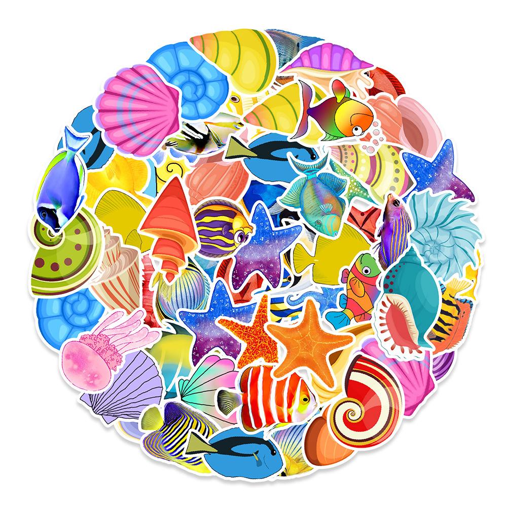 50 Pcs Colorful Sea Shell Stickers Cute Aesthetic Creative Decals for Cups