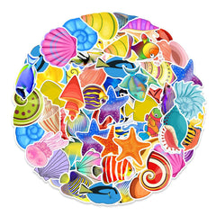 50 Pcs Colorful Sea Shell Stickers Cute Aesthetic Creative Decals for Cups