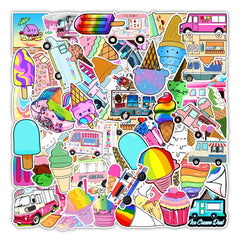 50 Pcs Colorful Summer Ice Cream Waterproof Cartoon Laptop Skateboard Stickers