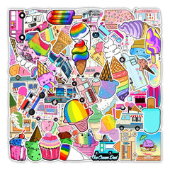 50 Pcs Colorful Summer Ice Cream Waterproof Cartoon Laptop Skateboard Stickers