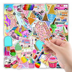 50 Pcs Colorful Summer Ice Cream Waterproof Cartoon Laptop Skateboard Stickers