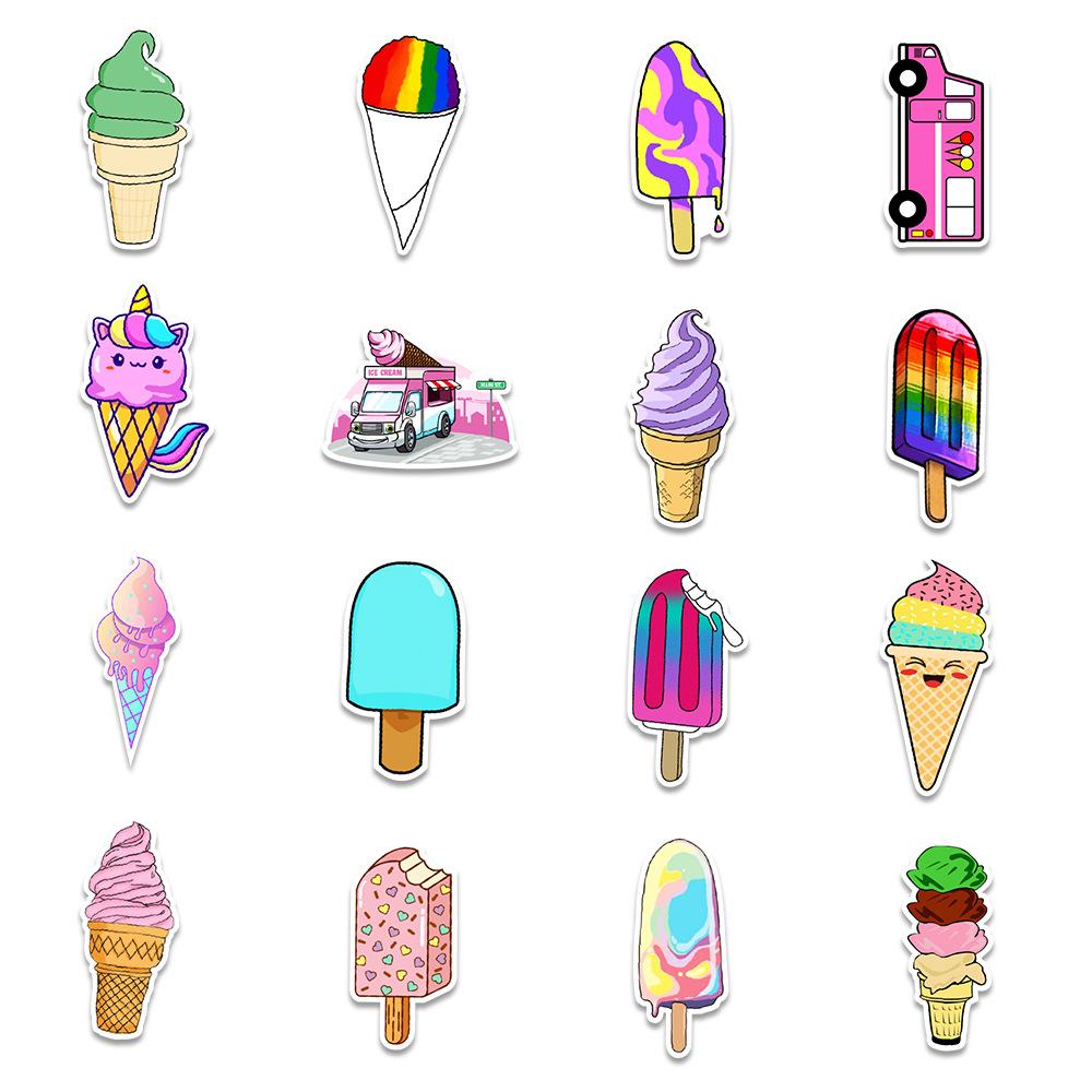 50 Pcs Colorful Summer Ice Cream Waterproof Cartoon Laptop Skateboard Stickers
