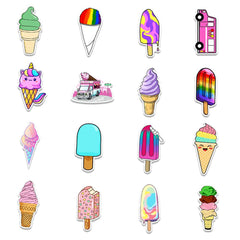50 Pcs Colorful Summer Ice Cream Waterproof Cartoon Laptop Skateboard Stickers