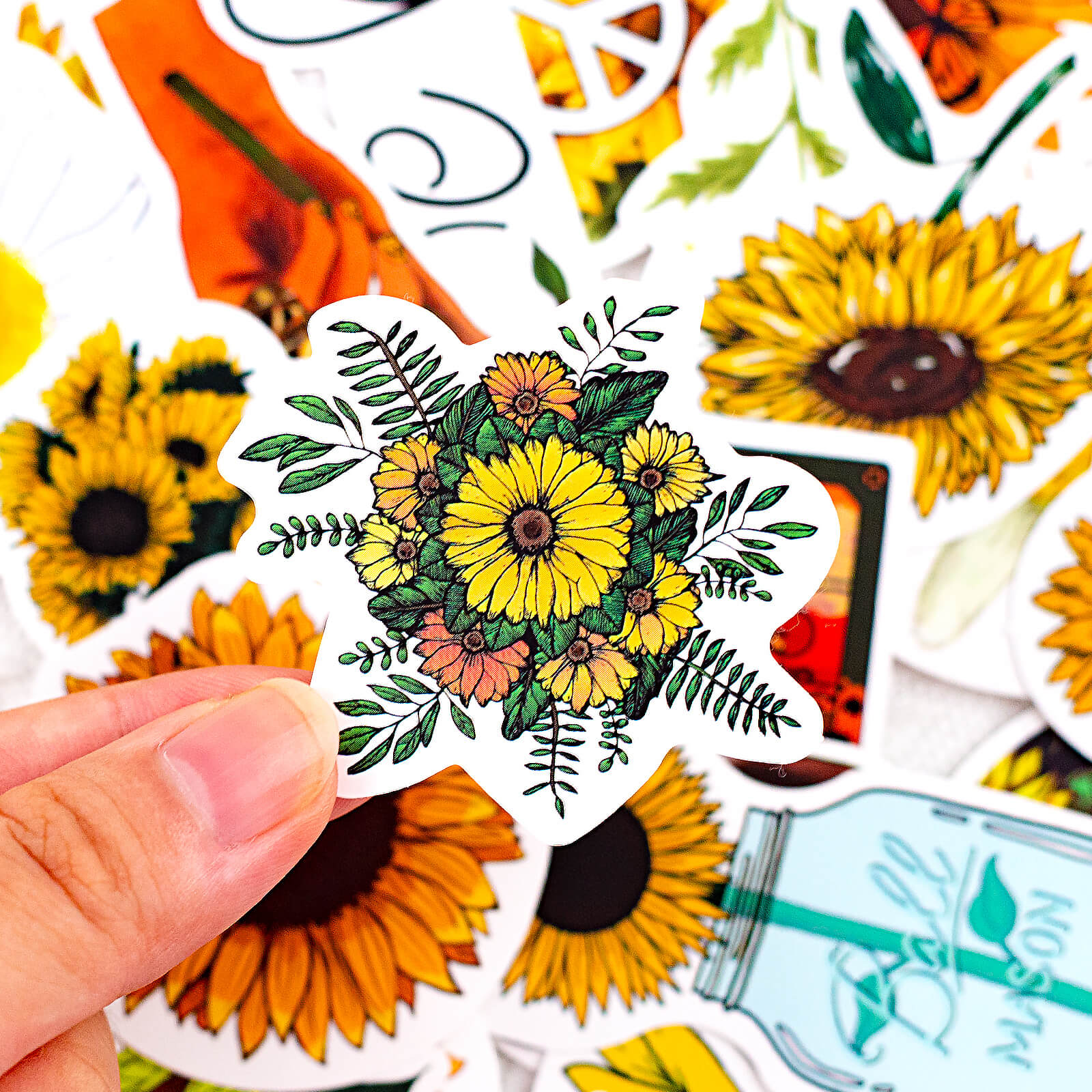 50 Pcs Colorful Sunflower Stickers Waterproof Trolley Case Helmet Matte Film Stickers
