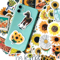 50 Pcs Colorful Sunflower Stickers Waterproof Trolley Case Helmet Matte Film Stickers