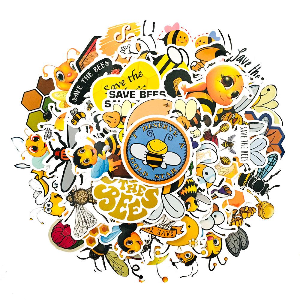 50 Pcs Cute Bee Self-adhesive Waterproof Luggage Cartoon Car Handle Helmet stickers
