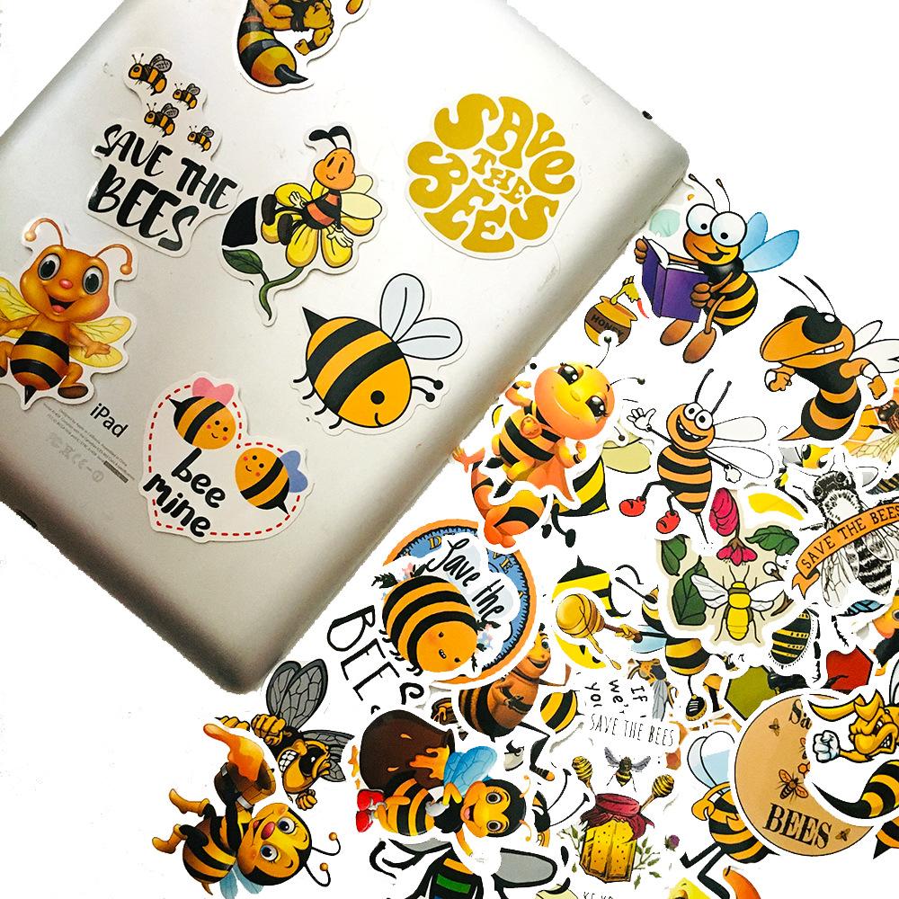 50 Pcs Cute Bee Self-adhesive Waterproof Luggage Cartoon Car Handle Helmet stickers