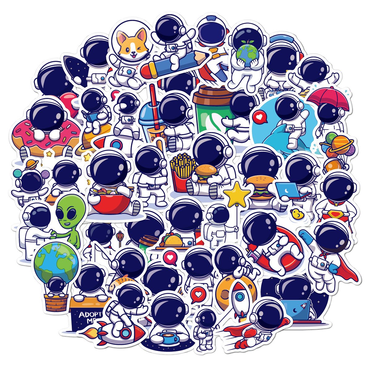 50 Pcs Cute Cartoon Waterproof NASA Space Explorer Astronaut Stickers