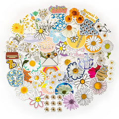 50 Pcs Cute Daisy Stickers Car Luggage Water Bottle Laptop Bike Skateboard Decals