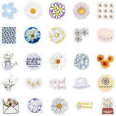 50 Pcs Cute Daisy Stickers Car Luggage Water Bottle Laptop Bike Skateboard Decals