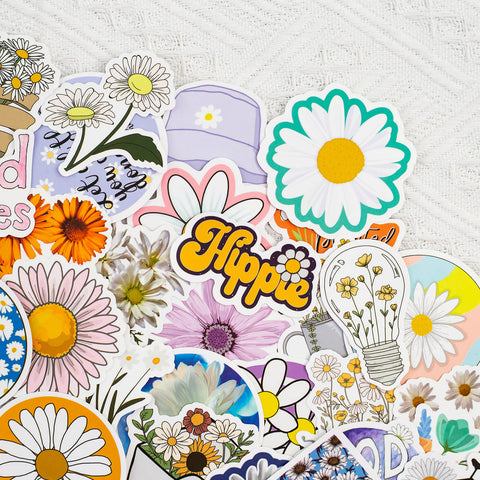 50 Pcs Cute Daisy Stickers Car Luggage Water Bottle Laptop Bike Skateboard Decals