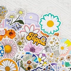 50 Pcs Cute Daisy Stickers Car Luggage Water Bottle Laptop Bike Skateboard Decals
