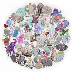 50 Pcs Cute Elephant Vinyl Stickers Cartoon Waterproof Laptop Decals