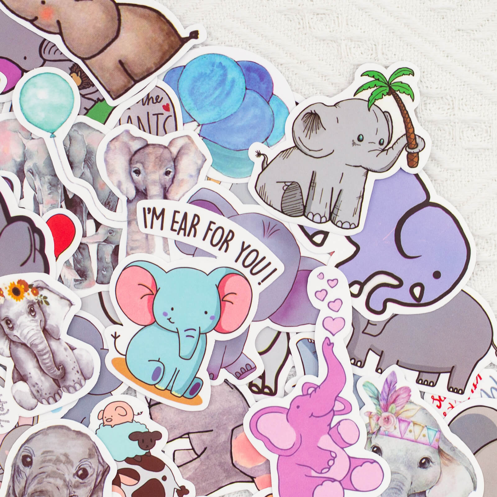 50 Pcs Cute Elephant Vinyl Stickers Cartoon Waterproof Laptop Decals