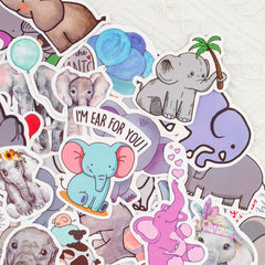 50 Pcs Cute Elephant Vinyl Stickers Cartoon Waterproof Laptop Decals
