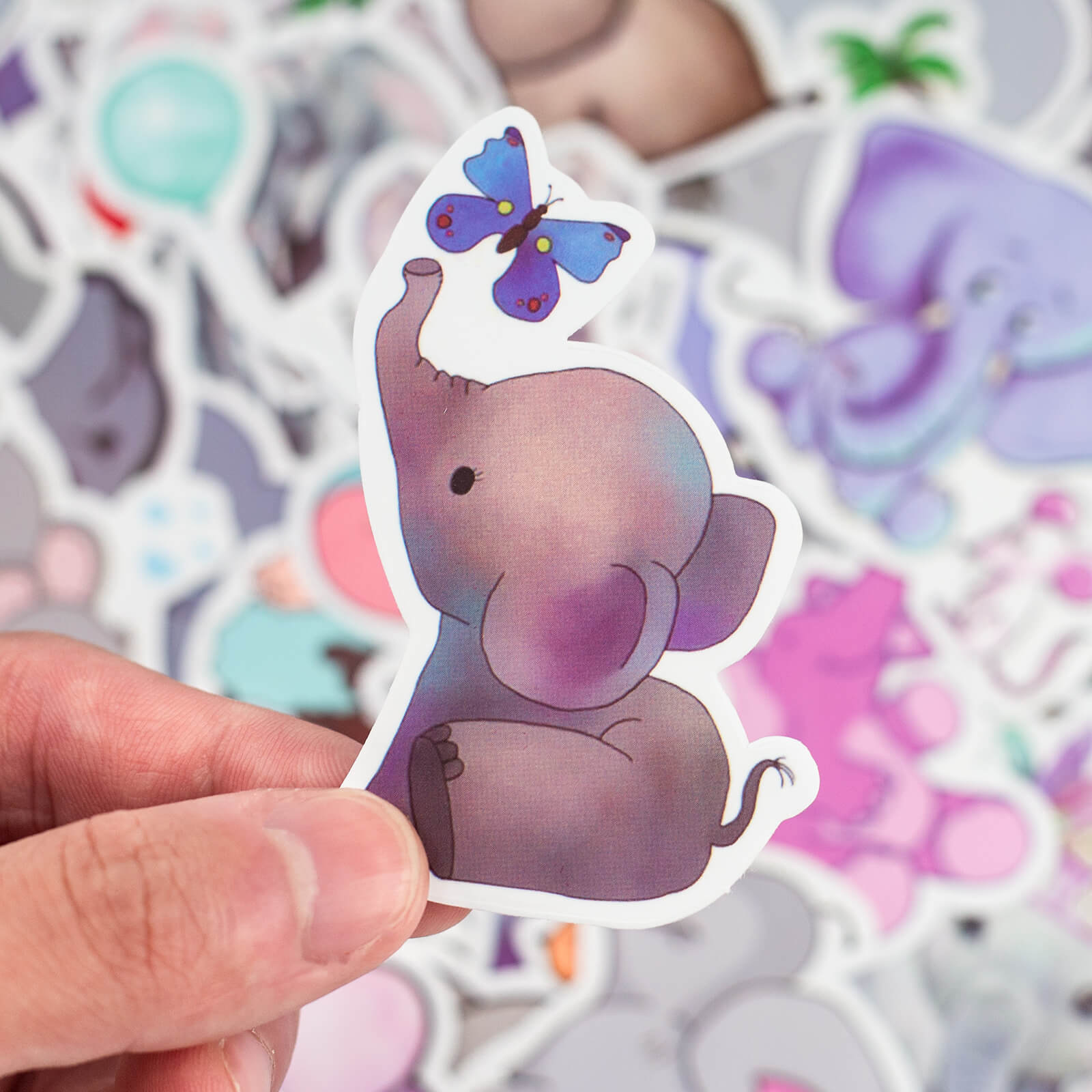 50 Pcs Cute Elephant Vinyl Stickers Cartoon Waterproof Laptop Decals