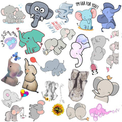 50 Pcs Cute Elephant Vinyl Stickers Cartoon Waterproof Laptop Decals
