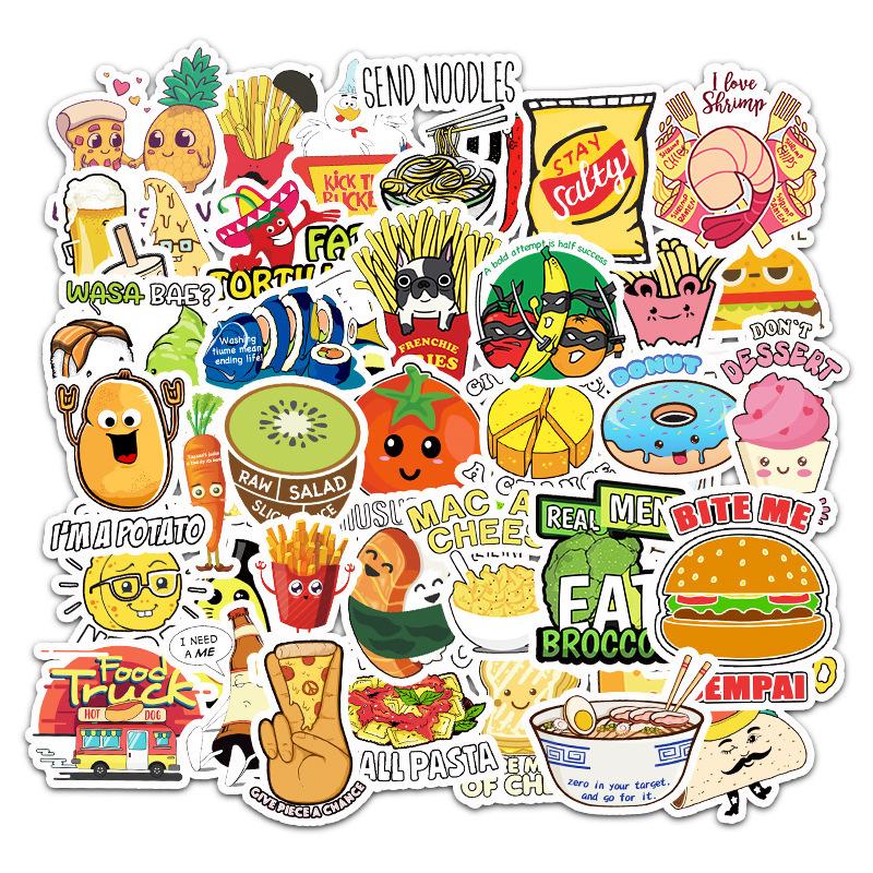 50 Pcs Cute Hamburger Potato Tomato Chips Graffiti Stickers for Water Bottle