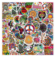 50 Pcs Dazzling Hippie Bus Fresh Graffiti Stickers Car Notebook Decoration Stickers