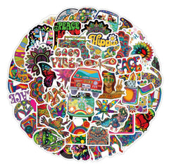 50 Pcs Dazzling Hippie Bus Fresh Graffiti Stickers Car Notebook Decoration Stickers
