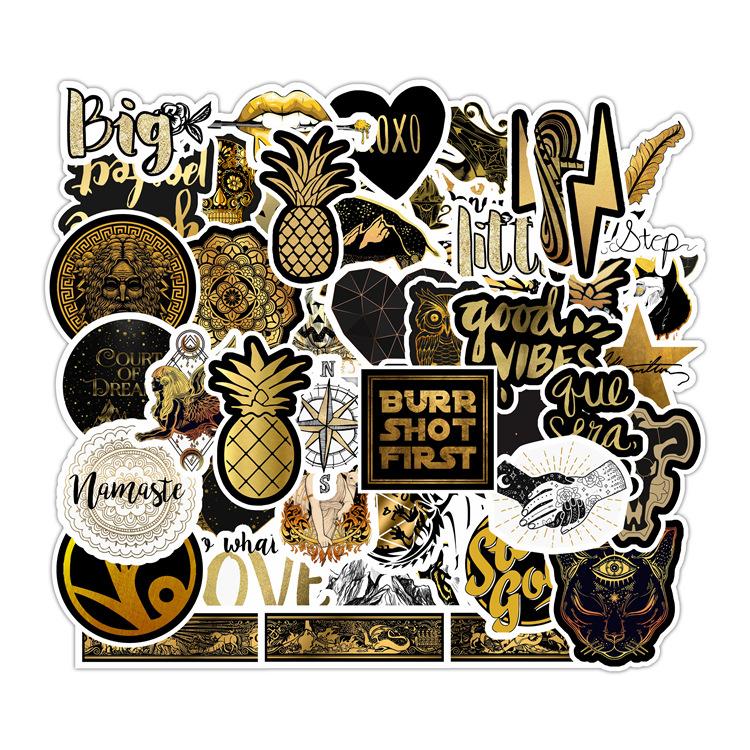 50 Pcs Fashional Gold Sparkle Stickers DIY Graffiti Decals for Laptop Guitar
