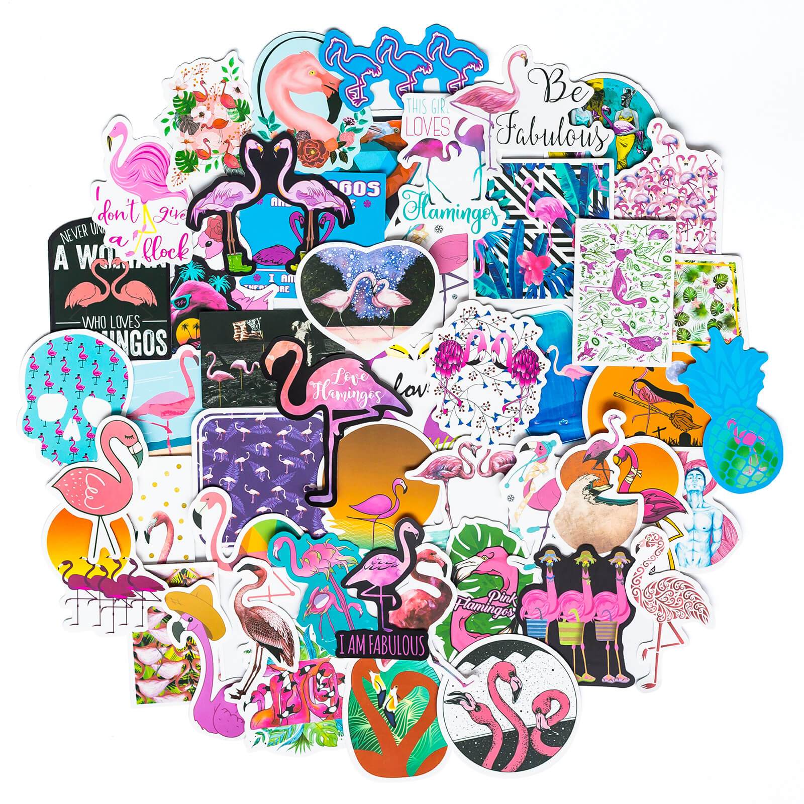 50 Pcs Flamingo Graffiti Stickers Animal Waterproof Sunproof Decals for Notebook Laptop