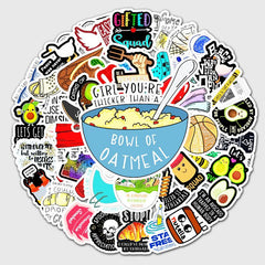 50 Pcs Food DIY Words Stickers Waterproof Decals for Refrigerator Laptop
