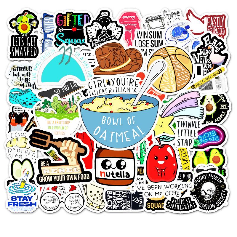 50 Pcs Food DIY Words Stickers Waterproof Decals for Refrigerator Laptop