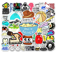 50 Pcs Food DIY Words Stickers Waterproof Decals for Refrigerator Laptop