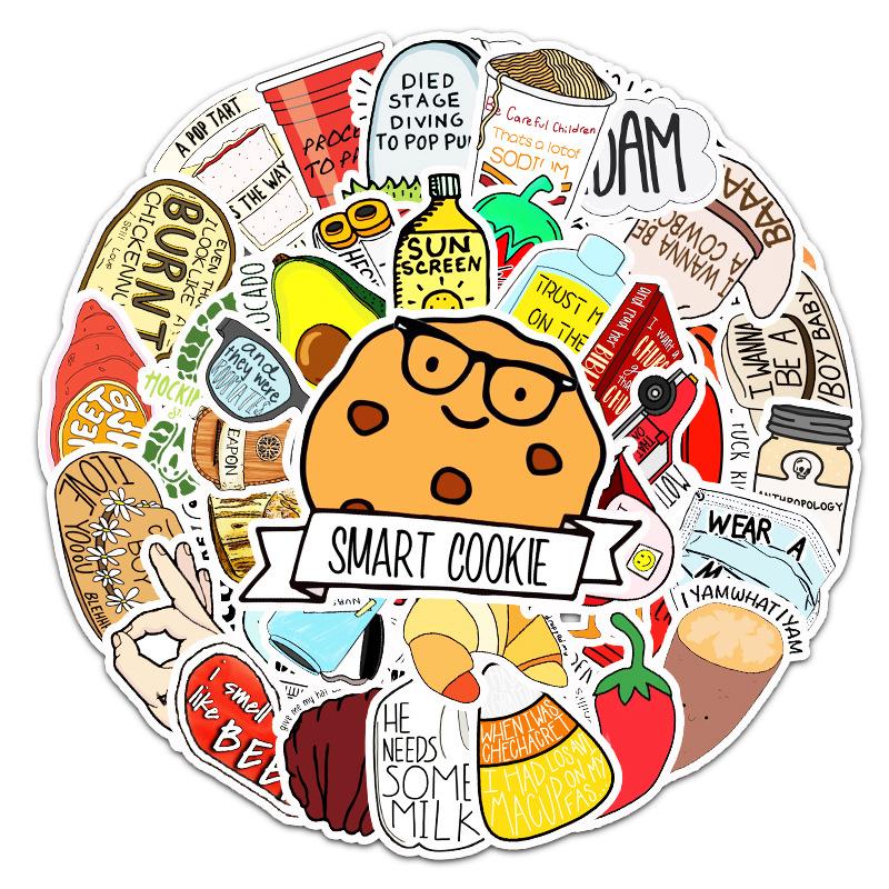 50 Pcs Food Text VSCO Stickers Vinyl Cute Cartoon Guitar Pizza  Decal Stickers