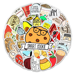 50 Pcs Food Text VSCO Stickers Vinyl Cute Cartoon Guitar Pizza  Decal Stickers