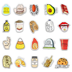 50 Pcs Food Text VSCO Stickers Vinyl Cute Cartoon Guitar Pizza  Decal Stickers