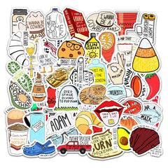50 Pcs Food Text VSCO Stickers Vinyl Cute Cartoon Guitar Pizza  Decal Stickers