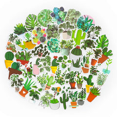 50 Pcs Girl Super Cute Watercolor Cactus and Succulent Plants Stickers