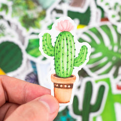 50 Pcs Girl Super Cute Watercolor Cactus and Succulent Plants Stickers