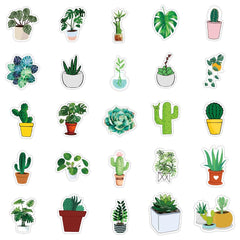 50 Pcs Girl Super Cute Watercolor Cactus and Succulent Plants Stickers