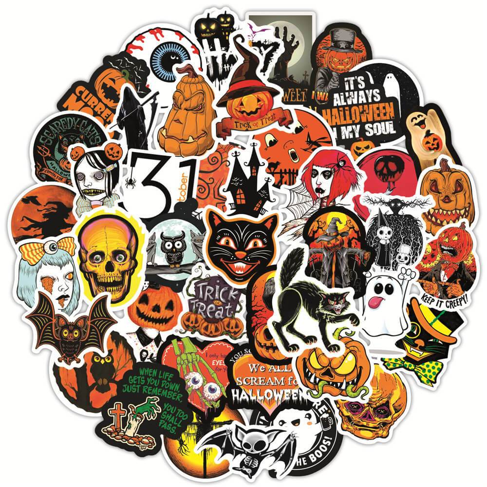 50 Pcs Halloween Scary Pumpkin Doodle Stickers