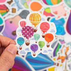 50 Pcs Hot Air Balloon Graffiti Stickers Waterproof Decals for Luggage Water Bottle