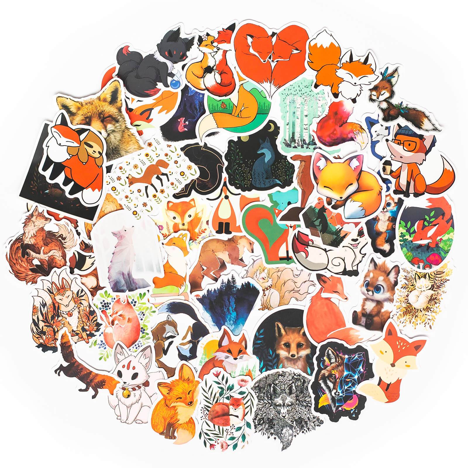 50 Pcs Lovely Fox Stickers Waterproof Vinyl Animal Laptop Luggage Decals