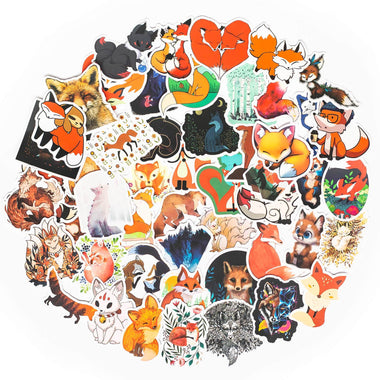 50 Pcs Lovely Fox Stickers Waterproof Vinyl Animal Laptop Luggage Decals