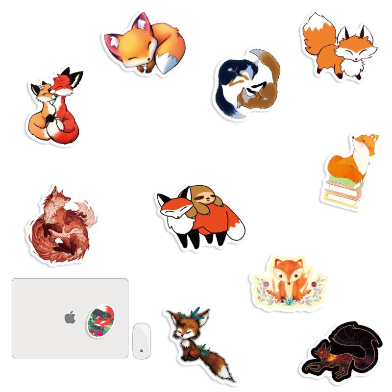 50 Pcs Lovely Fox Stickers Waterproof Vinyl Animal Laptop Luggage Decals