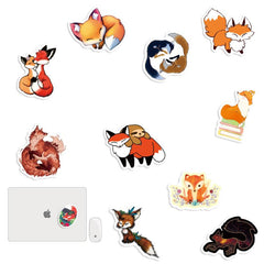 50 Pcs Lovely Fox Stickers Waterproof Vinyl Animal Laptop Luggage Decals