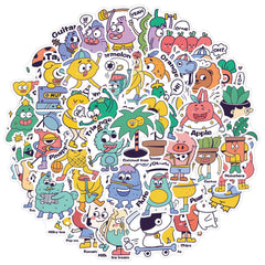 50 Pcs Lovely Fruits Vegatables Cartoon Stickers Waterproof Vinyl Decals
