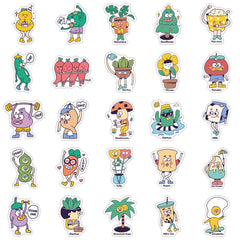 50 Pcs Lovely Fruits Vegatables Cartoon Stickers Waterproof Vinyl Decals